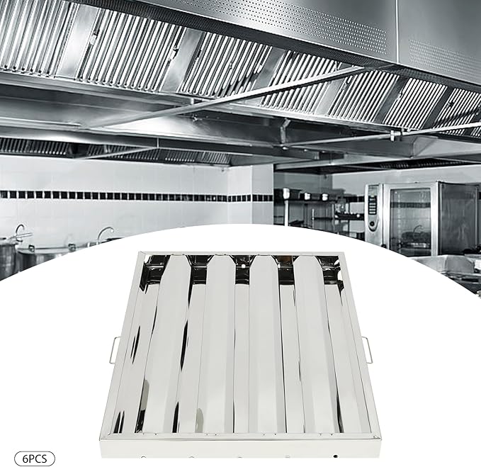 Range Hood Filter, 6Pcs Stainless Steel Exhaust Range Hood Filter, 19.5"W x 24.5"H Commercial 4 Grooves Stove Hood Vent Filter Replacement for Home Kitchen Restaurants Silver
