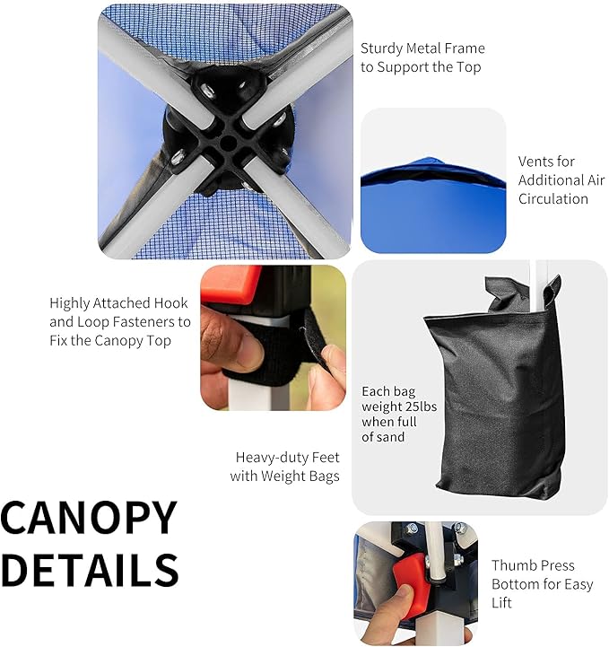 Tangkula Outdoor Pop-up Canopy Tent, 6.6 x 6.6 FT Height Adjustable Commercial Instant Canopy w/Portable Roller Bag, 4 Weight Bags, Outdoor Camping Sun Shelter for Camping, Party