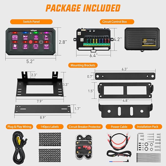 Nilight 8 Gang Switch Panel Circuit Control Relay System APP RGB Backlight Fuse Wiring Harness Toggle Momentary Strobe Flash Modes Automatic Dimmable 12V 24V for Car Truck Camper SUV