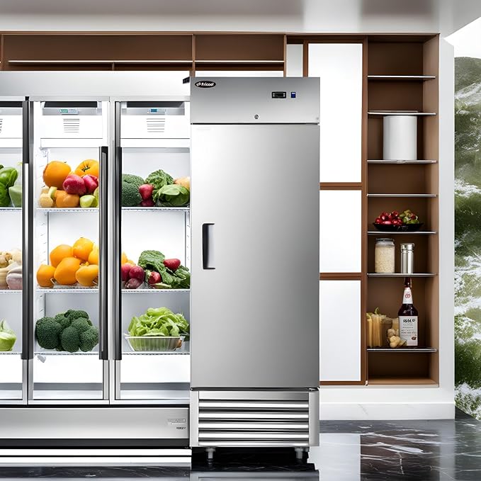 27 Inch Commercial Freezer Upright, Single Door Stainless Steel Reach In Freezer, 23 Cu.Ft Large Capacity, Energy Efficient, Fast Cooling for Restaurant, Supermarket, Bakery