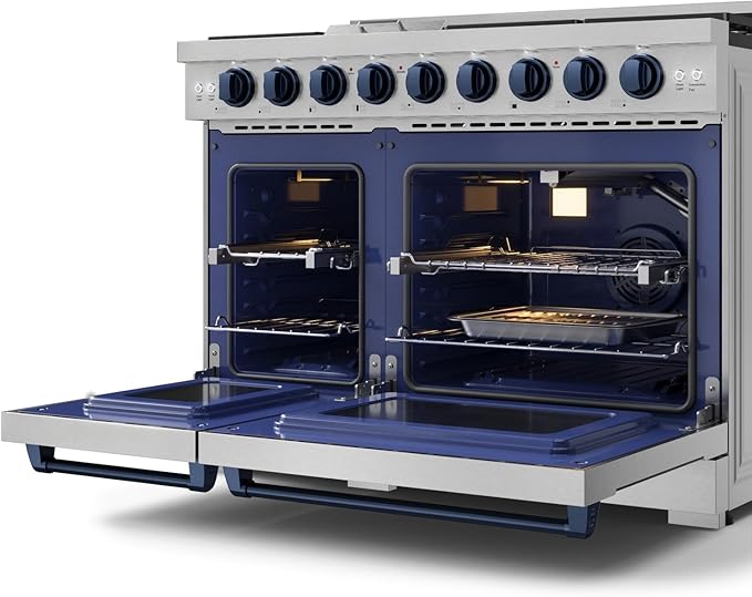 Gordon Ramsay by THOR Kitchen 48 Inch Professional Gas Range with Double Oven in Stainless Steel/Blue