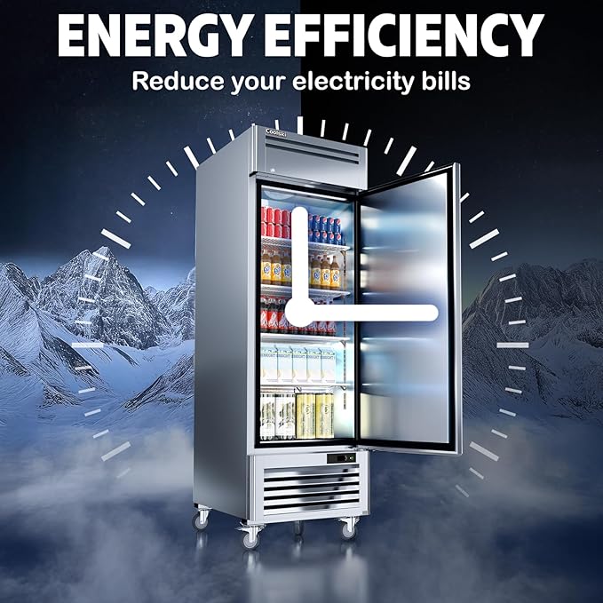 Coolski 19.32 Cu.ft Commercial Freezer Single Solid Door, Upright Reach-in 27" W Stainless Steel Freezer Fan Cooling for Restuarant, Bar, Shop, Garage, -13℉~-5℉, 4 Shelves