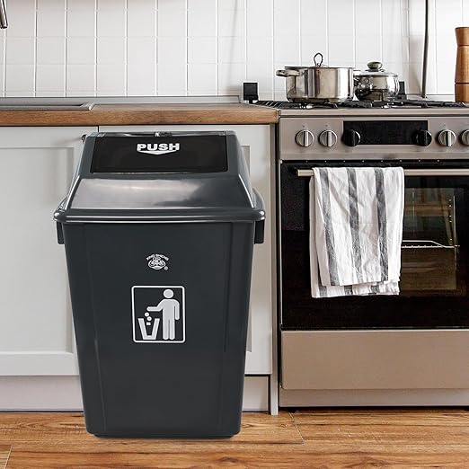 4-Pack 13 Gallon Plastic Kitchen Trash Cans with Swing Lid, Durable Commercial Swing Top Garbage Bin for Office, Patio, Restaurant, Garage