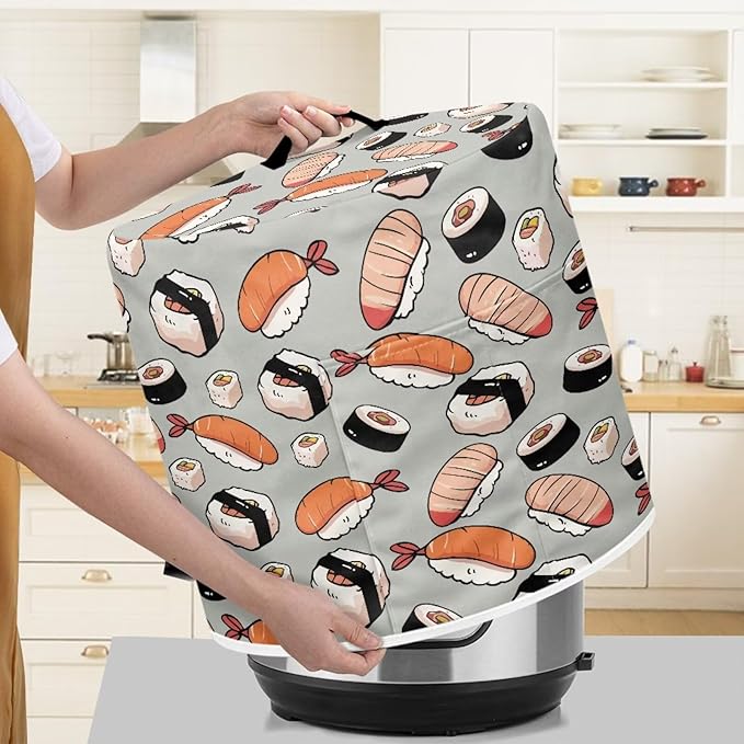 Dust Cover for 3 qt Air Fryer & Pressure Cooker Kitchen Appliance Accessories, Portable Pressure Cooker Air Fryer Rice Cooker Dust Cover Grey Sushi Print Small Appliance Covers