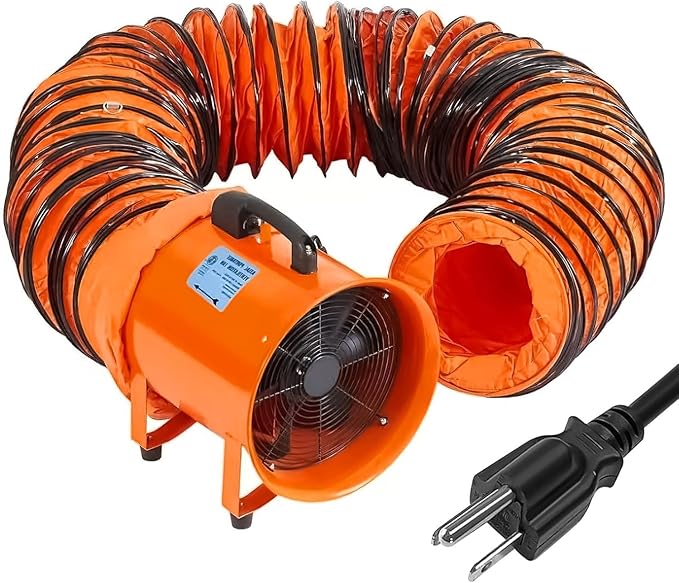 12 in Utility Blower Exhaust Fan with 16.4 ft Duct, 3500 r/min & 3500 CFM Heavy Duty Blower Fan, High Velocity Low Noise Extraction and Ventilation Fan for Ventilating Workshops, Confined Space
