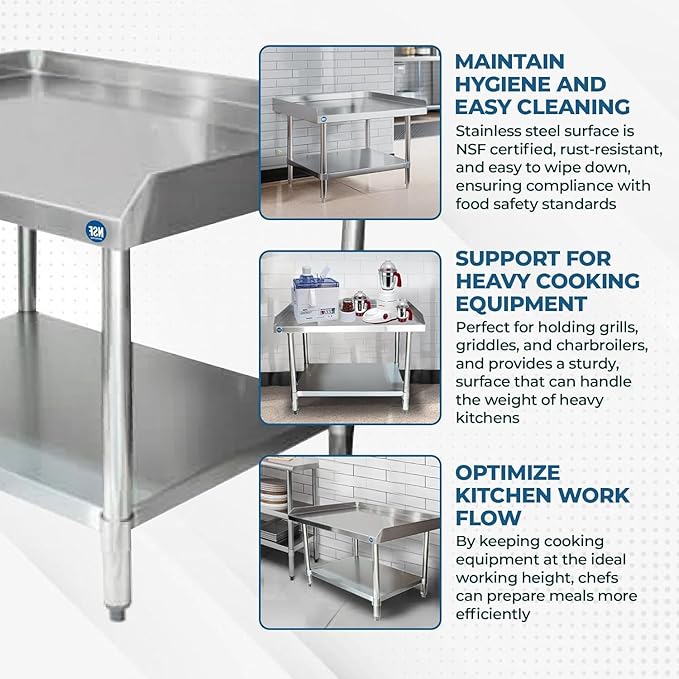 KPS Stainless Steel Equipment Stand with Adjustable Undershelf – 24" x 24" Heavy Duty Table for Griddles, Fryers & Mixers | NSF