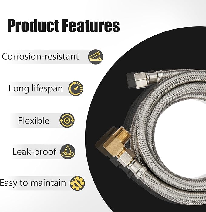 30 Pack Foskan 6FT Stainless Steel Dishwasher Hose With 3/8" Comp x 3/8" MIP 90° Elbow,Flexible Water Line Connector for Standard Dishwashers （6FT）