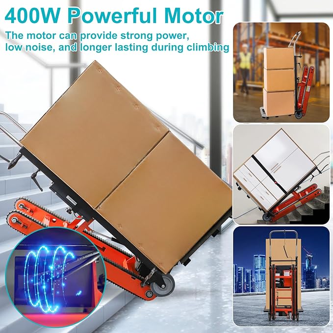 441lbs Electric Stair Climbing Hand Trucks Dolly with Removable Extension Tray, 400W Powerful Motor Battery Powered Folding Stair Climbing Dolly for Furniture Family Logistics Warehouse