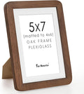 5x7 Picture Frame, 5 by 7 Photo Frame for Wall & Tabletop Display, Solid Oak Wood Frames with Plexiglass, 5x7 Frame Matted to 4x6, Light Wood 5 x 7 Picture Frame for Home Decor, Walnut Color, 1 Pack