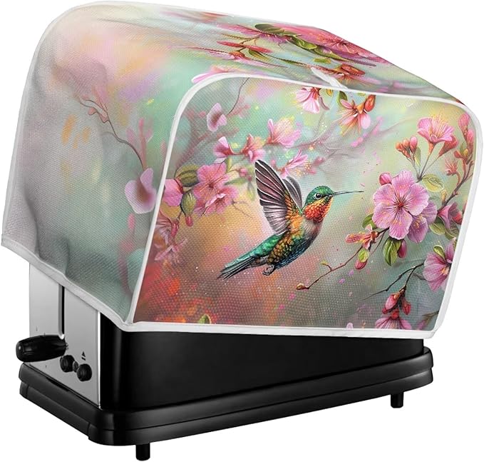 Hummingbird Flower Print Toaster Cover 2 Slice Dustproof Fingerprint Protectors for Kitchen Small Appliance Kitchen Home Decor