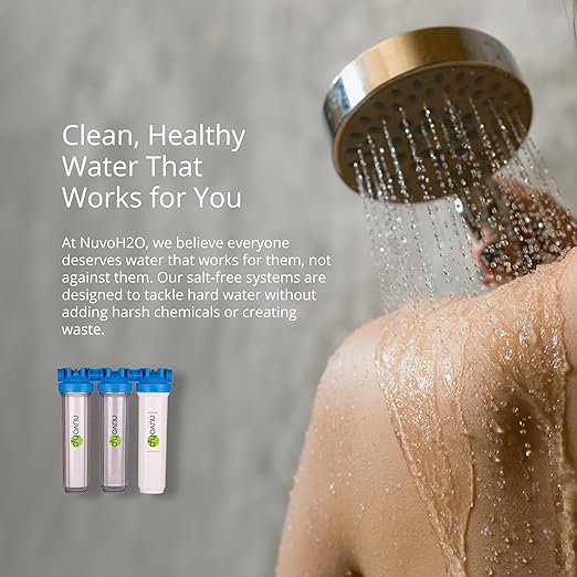 NuvoH2O Advanced 3-Stage Citrus-Based, Salt-Free Water Filter System + Water Softener with Chloramine and Sediment Filtration – Healthy & Pure Water – Removes Scale (Whole Home Trio System)