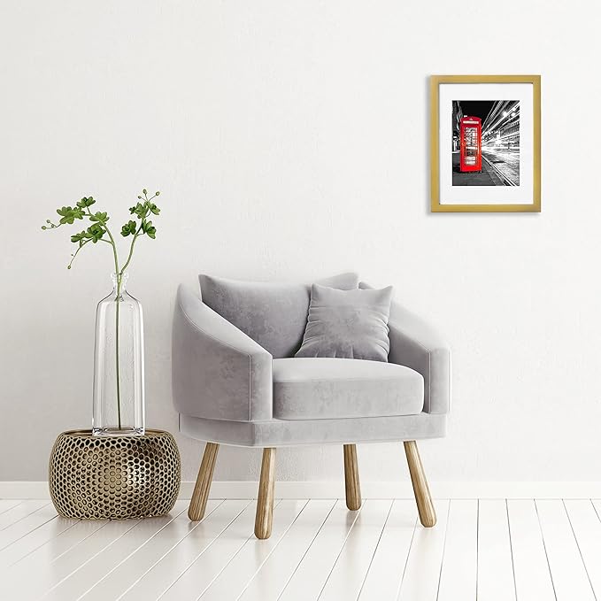 Americanflat 11x14 Picture Frame with Polished Crystal-Clear Glass - Use as 8x10 Frame with Mat or Display 11x14 Photo Without Mat - Signature Collection - Picture Frames for Wall Display - Gold