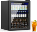 Stopasd Beverage Refrigerator Cooler, 1.6 Cu.Ft/70 Can Drink Fridge with Adjustable Shelves & Glass Door for Soda Wine Beer, Quiet Undercounter Small Fridge for Home/Office/Bar/Garage(37°-61℉), Black
