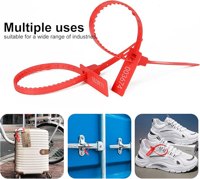 Heavy Duty Plastic Security Seals Self Locking Tamper Evident Shipping Seals Numbered Security Tags Pull Tight Securing Straps Truck Trailer Seals Length 337 mm 13.2" (Red 1000 PCS)