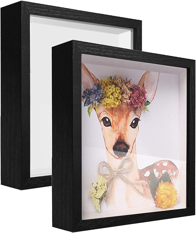 4x6 Shadow Box Frame Display Case, Wood with Plexiglass, Display Case Box for Memorabilia, Medal, Crafts,Tickets and Photos, Picture Frame for Wall and Tabletop (2pcs-Black, 4x6)