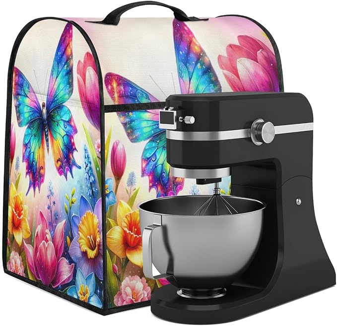 Kitchen Aid Mixer Cover Flower Animal Butterfly Stand Mixer Cover Compatible with 6-8 Quarts Stand Mixers, Dust Covers with Zipper Pocket Foldable Washable Kitchen Aid Organizer Bag