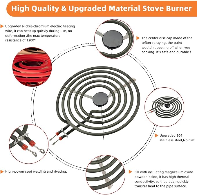 Porcelain Drip Pans and Electric Stove Top Burner Replacement for Whirl-pool Frigi-daire Ama-na Stove/Range/Oven, 2×8" 2×6" Stove Burner and Burner Drip Pans W10290350 W10290353 by Fetechmate - 1 Year