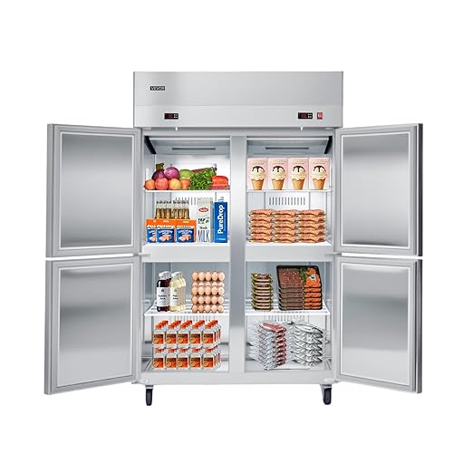 VEVOR Commercial Refrigerator and Freezer Combo 48" W, 31 Cu.Ft Stainless Steel Upright Freezer/Refrigerator with 4 Doors, Auto-Defrost, 6 Adjustable Shelves, UL Certified