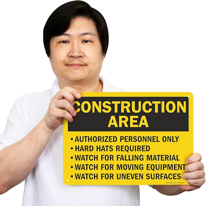 SmartSign "Construction Area - Authorized Personnel Only, Hard Hats Required" Sign | 10" x 14" Aluminum