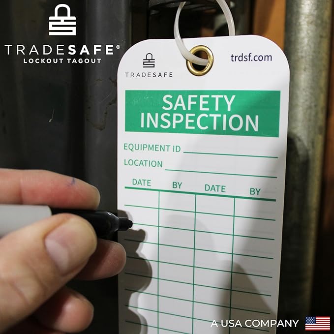 TRADESAFE Safety Inspection Tags for Accident Prevention - 30 Safety Tags with 30 Zip Ties, Durable 32 mil Vinyl, Inspection Record Tag for Scaffolds, Ladders, Fire Extinguisher, Inventory, Machinery
