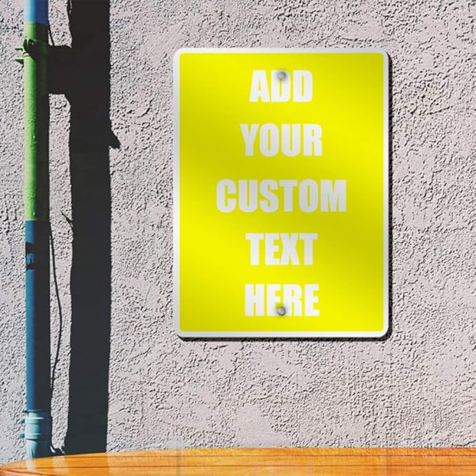 Aluminum Weatherproof Metal Sign Multiple Sizes Custom Personalized Text Here Yellow White Caution Vertical Street 12x18Inches