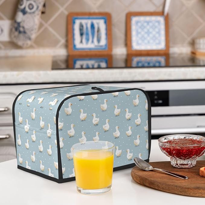 2 Slice Toaster Cover for Kitchen Geese Pattern Pastel Waterproof and Dustproof Toaster Dust Cover with Side Pockets Decorative Universal Cover for Wide Slot Toasters and Small Appliances