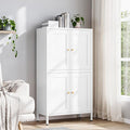 Yizosh Metal Pantry Cabinet,Tall Kitchen Pantry Storage Cabinet with 4 Doors and 2 Adjustable Shelves - 43" White Cupboard Cabinet for Kitchen,Living Room,Dining Room,Home