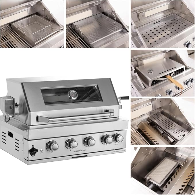 Outdoor Kitchen Kit Built-in 32 inch LPG Gas Grill 60000 BTU Stainless Steel Four burners Grills,DIY Combo Outdoor Kitchen Island, 12 in 1 BBQ Tool Set Best of Backyard