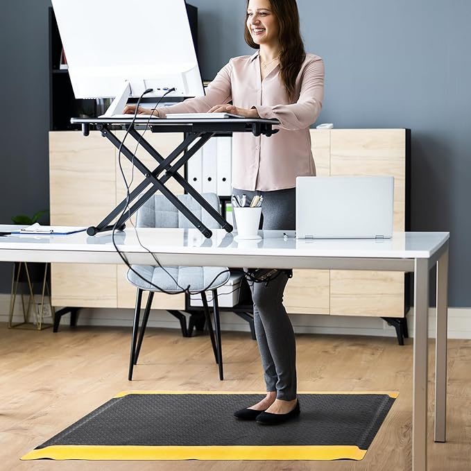 3 x 6 FT Anti Fatigue Mats Industrial 15/16 Inch Thick Soft Sponge Ergonomic Mat Durable Heavy Duty Diamond Plate for Standing Non Slip Industrial Grade Floor Mat for Leg & Back Pain