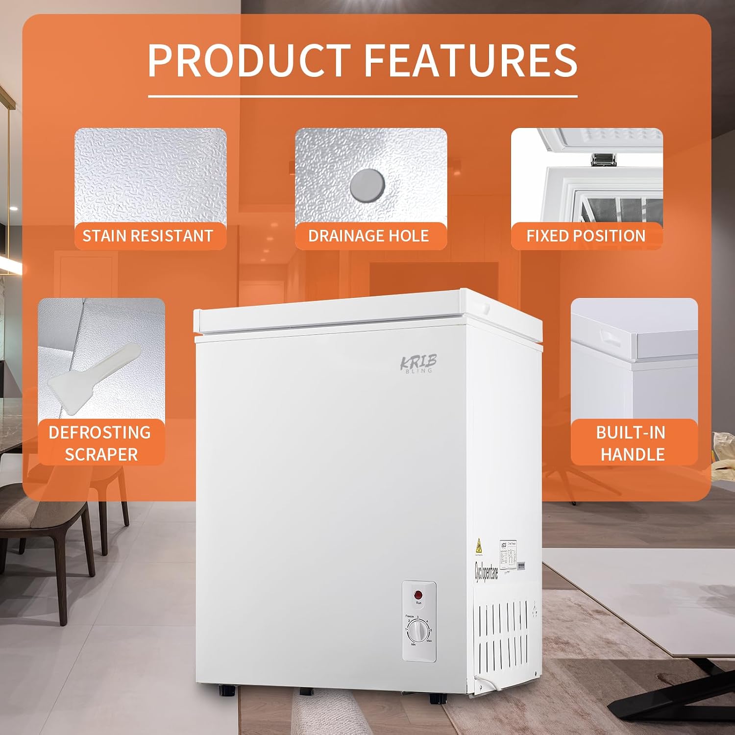 7.0 Cu.Ft Compact Chest Freezer with Removable Basket, Krib Bling Top Door Open Freestanding Deep Freezer with 7 Gears Temperature Adjustment, Ideal for Home, Kitchen & Office, White