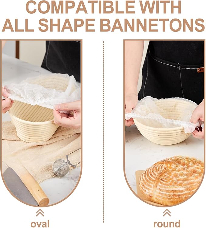 50 Pcs Banneton Liner,Banneton Bread Proofing Basket Non Woven Liners Non-Stick Dough,Bread Proofing Cover,Elastic Banneton Basket Liner,Sourdough Bread Baking Supplies