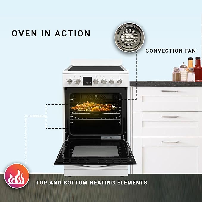 Equator ECR 204 20" Electric Range in WHITE – 4 Ceramic Burners, Convection Oven & Air Fry Function, Compact Freestanding Electric Stove for Apartments, Condos & Tiny Kitchens