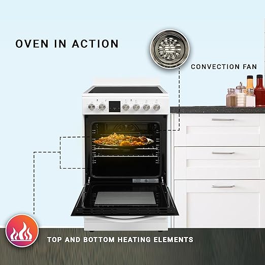 Equator 24" Electric Range in White, Ceramic Cooktop, Convection Oven & Air Fry Function – Compact Freestanding Stove for Baking, Broiling, Grilling, Air Frying & Everyday Cooking