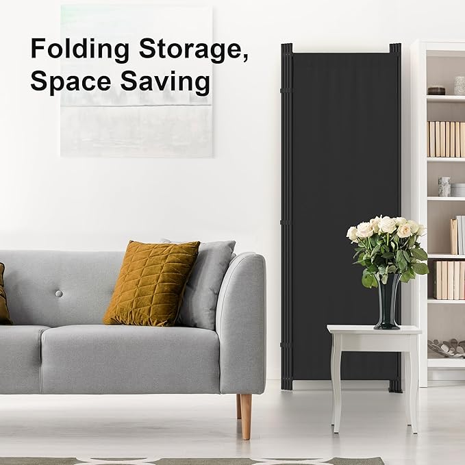 Room Divider 4 Panel Partition Room Dividers & Folding Privacy Screens w/ 3 Metal Feet 6FT Portable Wall Doubles as a Dressing Screen Portable Wall for Office Kitchen Children's Room,Black
