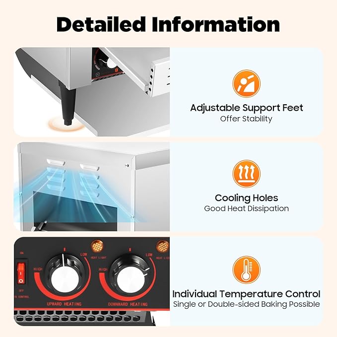 Commercial Conveyor Toaster-300 Slices/Hour, 2200W Stainless Steel Toasters with Double Heating Tubes & Adjustable Speed, Toaster Ovens Countertop for Raditional White Slices, Wheat Bagel Halves