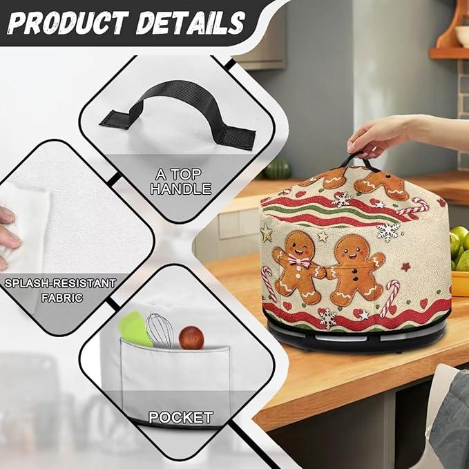 Gingerbread Man Candy Cane Print Slow Cooker Cover Fits 6/7/8 Quart Large Crock Pot Practical Electric Pressure Cooker Cover for Kitchen Christmas Decor, 16 x 14 x 9.6 inch