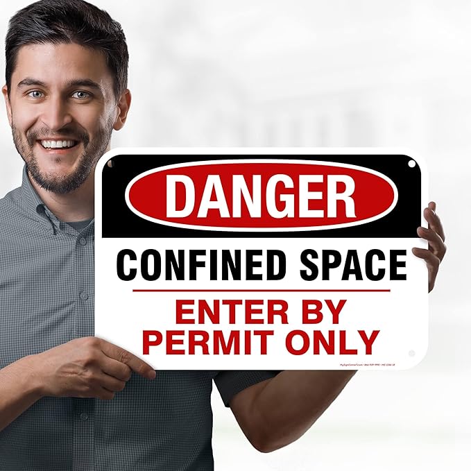 Danger Confined Space Enter By Permit Only Sign, 12x18 Inches, 55 mil thick HDPE (high density polyethylene), Made in USA by My Sign Center