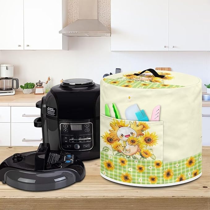 Xoenoiee Axolotl Daisy Sunflower Pattern Kitchen Appliance Dust Covers with Pockets, Electric Pressure Cooker Cover for 6qt Compatible with Crock Pot, Rice Cooker Cover, Medium
