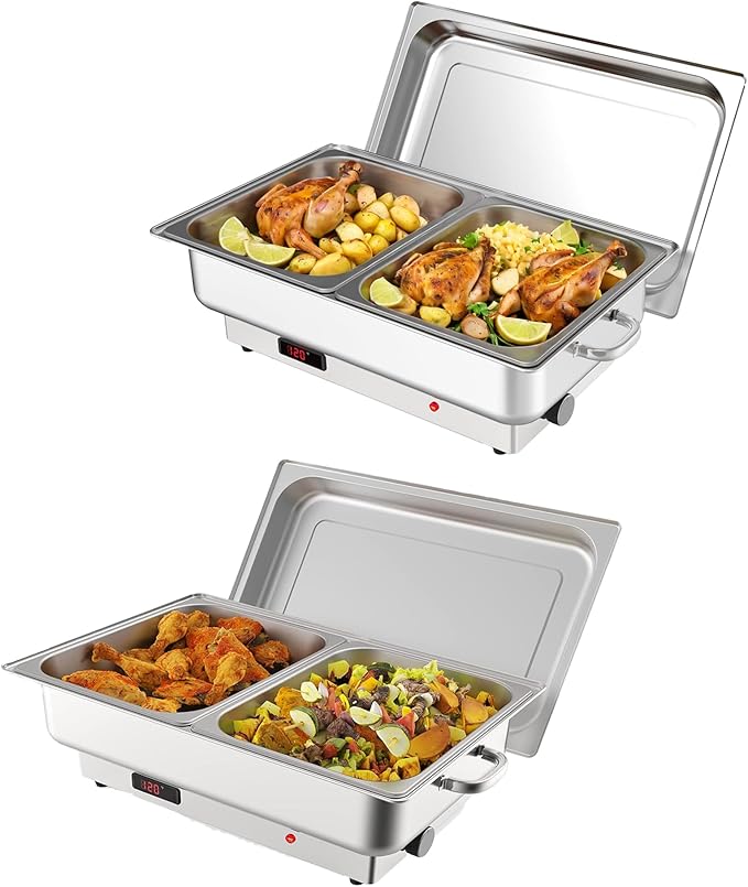 2 Pack Electric Chafing Dish Buffet Set, 2 x 4.5QT Food Servers and Warmers, Stainless Steel Commercial Food Warmers with Temperature Control Display for Weddings, Parties and Festivals