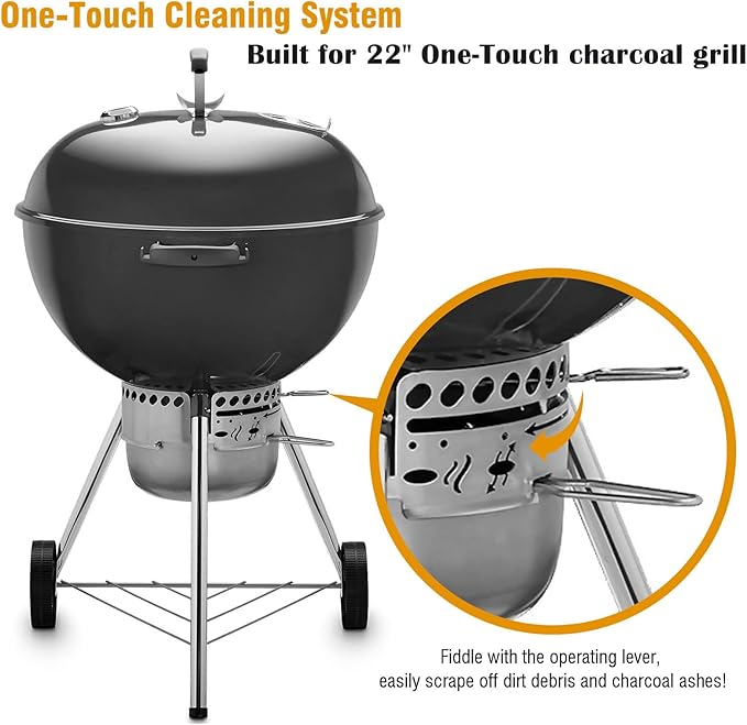 22-1/2-Inch One-Touch Cleaning System Kit for Weber Kettle Grills, Suitable Replacement Weber 7444 Grill Parts, Silver