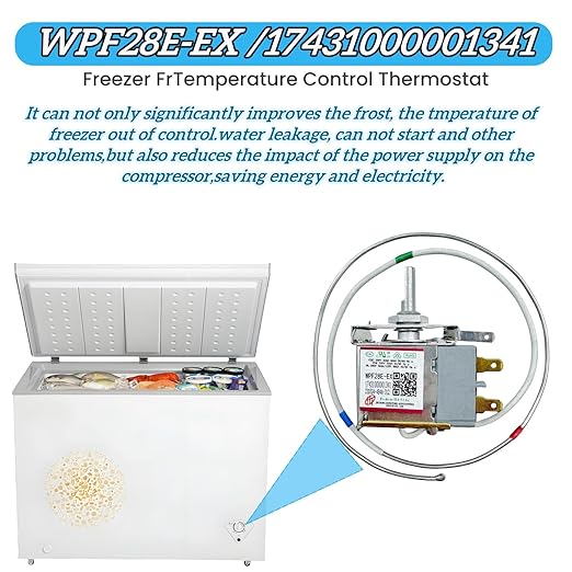 WPF28E-EX / 17431000001341 Temperature Control Thermostat, Refrigerator Thermostat, fit for Midea, Arctic King, Insignia Vissani Chest Freezer Replace WPFE28L-L, Temperature Control Thermostat