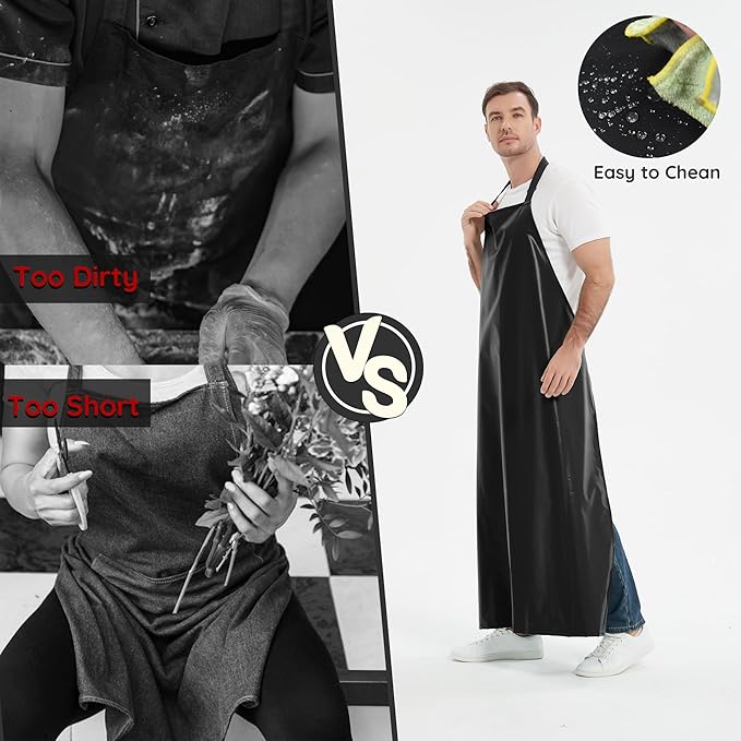 Thicker Rubber Apron, Extra Long Adjustable Apron, Heavy Duty Oil&Chemical Resistant Waterproof Work Aprons