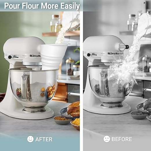 Foldable Flour Funnel for KitchenAid 4.5-5 Qt Tilt Head Stand Mixers, Silicone Funnel Stand Mixer Attachment Dishwasher-Safe