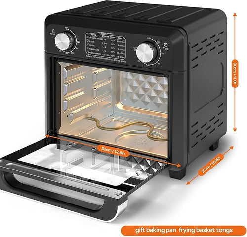 11QT Compact 2-Slice Air Fryer Toaster Oven with Reference Menus, 1500W Convection Countertop Oven, Adjustable Time & Temperature, Ideal for Singles & Couples, Black