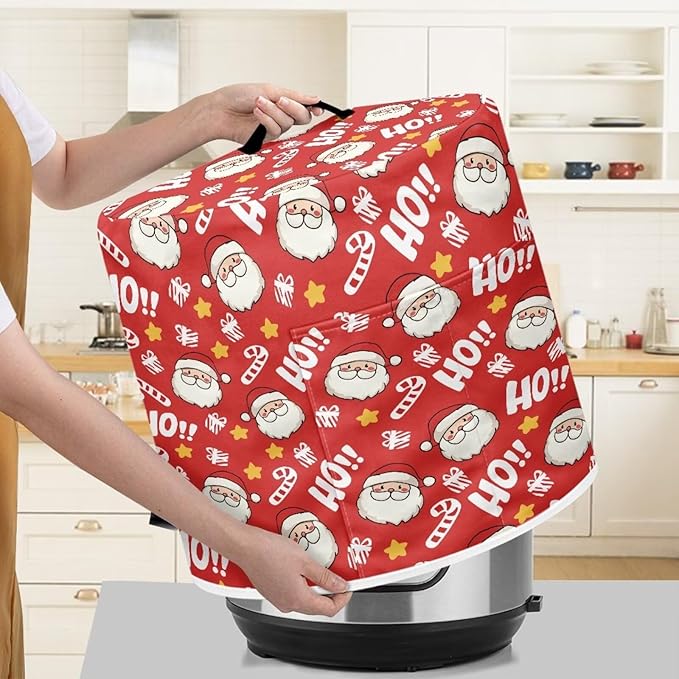 Christmas Hohoho Santa Claus 6 Quart Pressure Cooker Air Fryer Rice Cooker Dust Cover with Top Handle and Storage Pockets Kitchen Appliance Dust Protector Cover