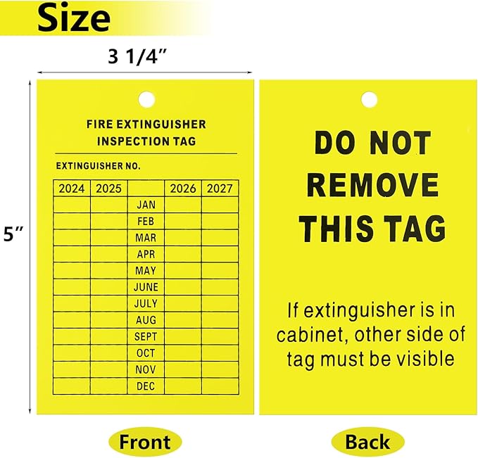 Monthly Fire Extinguisher Inspection Tags Record 4-Year Maintenance Tags Fire Recharge and Inspection Record Tag for Indoor Outdoor Extinguishers(50 Pieces)