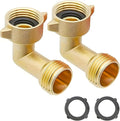 90-Degree Brass Garden Hose Elbow Connector (2-Pack) – 3/4" Heavy-Duty Hose Adapter with Extra Washers, Solid Brass Angled Fitting for RVs, Outdoor Faucets, Spigots & Lawn Irrigation