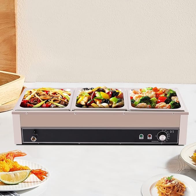 3-Pan Commercial Food Warmer, 1500W 21QT Electric Stainless Steel Steam Table with 30-85°C Temp Control, Buffet Food Warmer with Lids for Restaurant/Café
