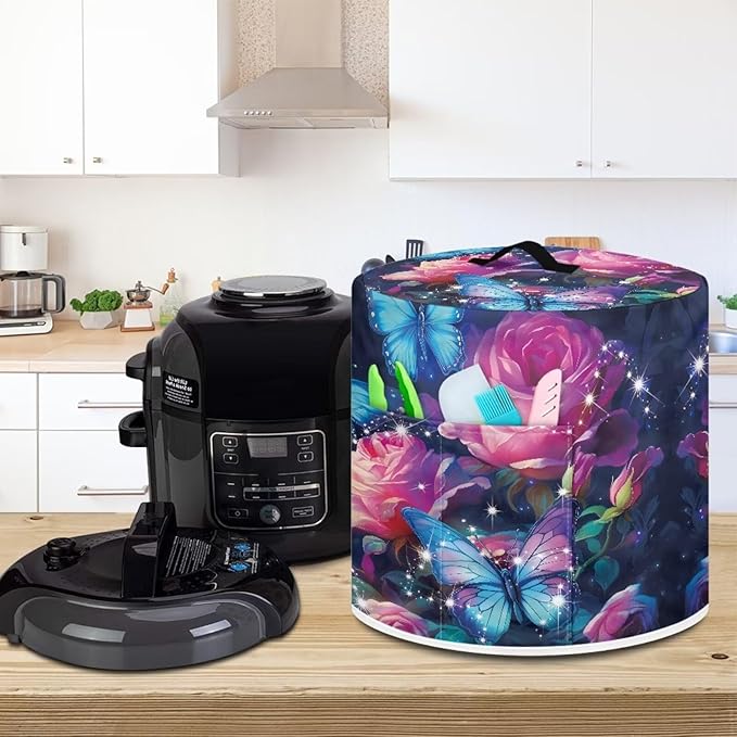Butterfly Floral Pressure Cooker Cover for Women - Dust Protection Insulated Rice Cooker Cover With Easy to Clean Lining and Pockets for Instant Pot 6 Quart Appliance