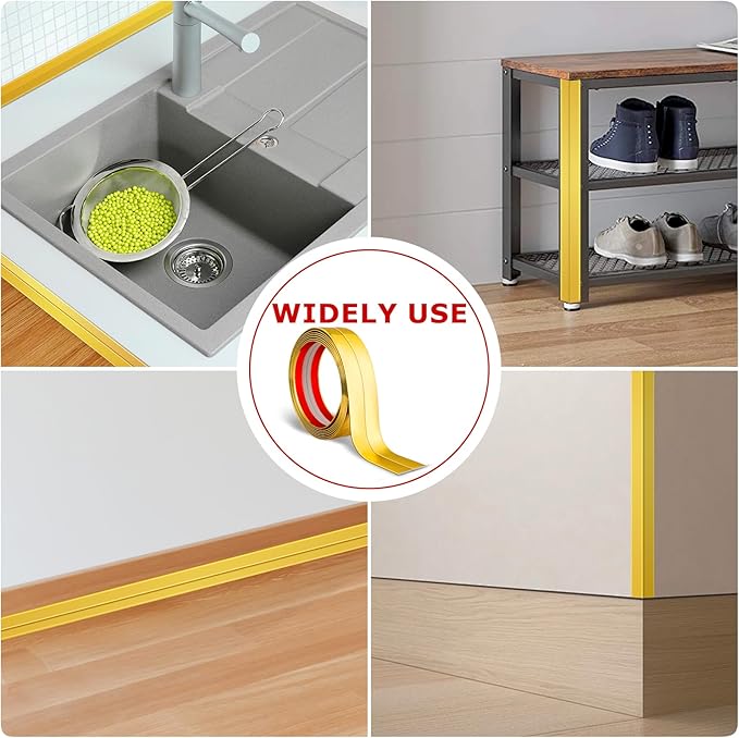 Flexible Wall Corner Protector Moulding Trim Peel and Stick Wall Corner Guards Edge Protector Self Adhesive Wall Molding Trim Strip for Wall Edge Corner Ceiling (Gold, 2.4 in x 10 Ft)